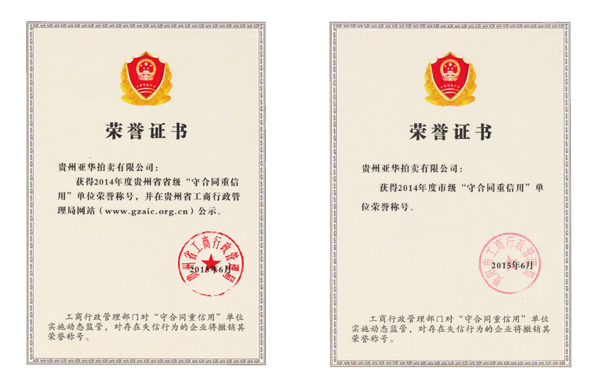 2014貴州省省級、貴陽市市級重合同守信用單位 